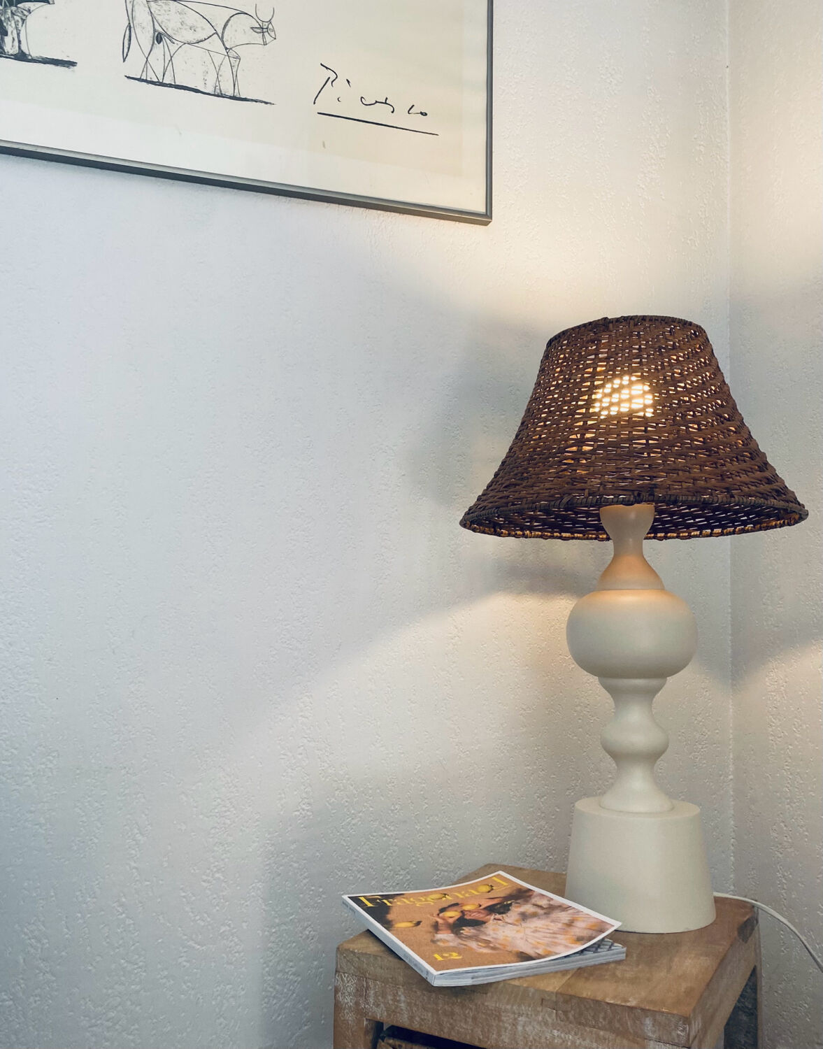 Large turned white wooden lamp