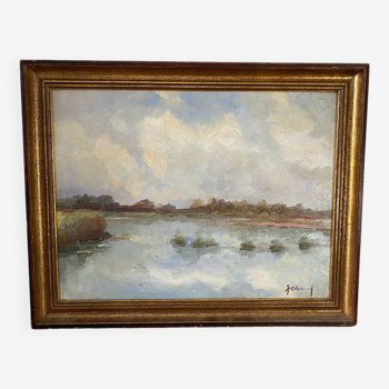 Signed pond landscape from 1982