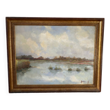 Paysage d’etang signé de 1982