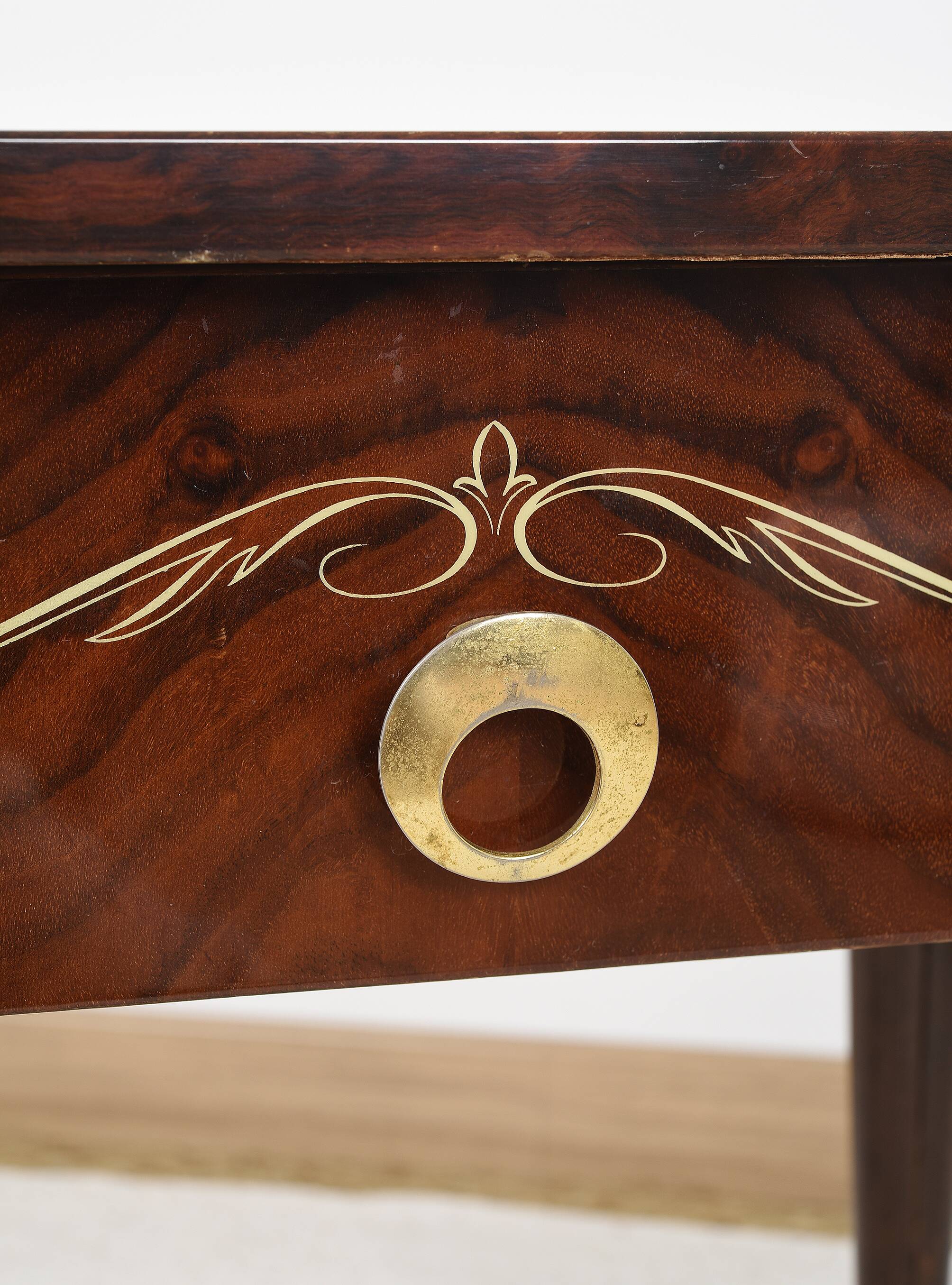 Vintage bedside table from the 70s in varnished wood.