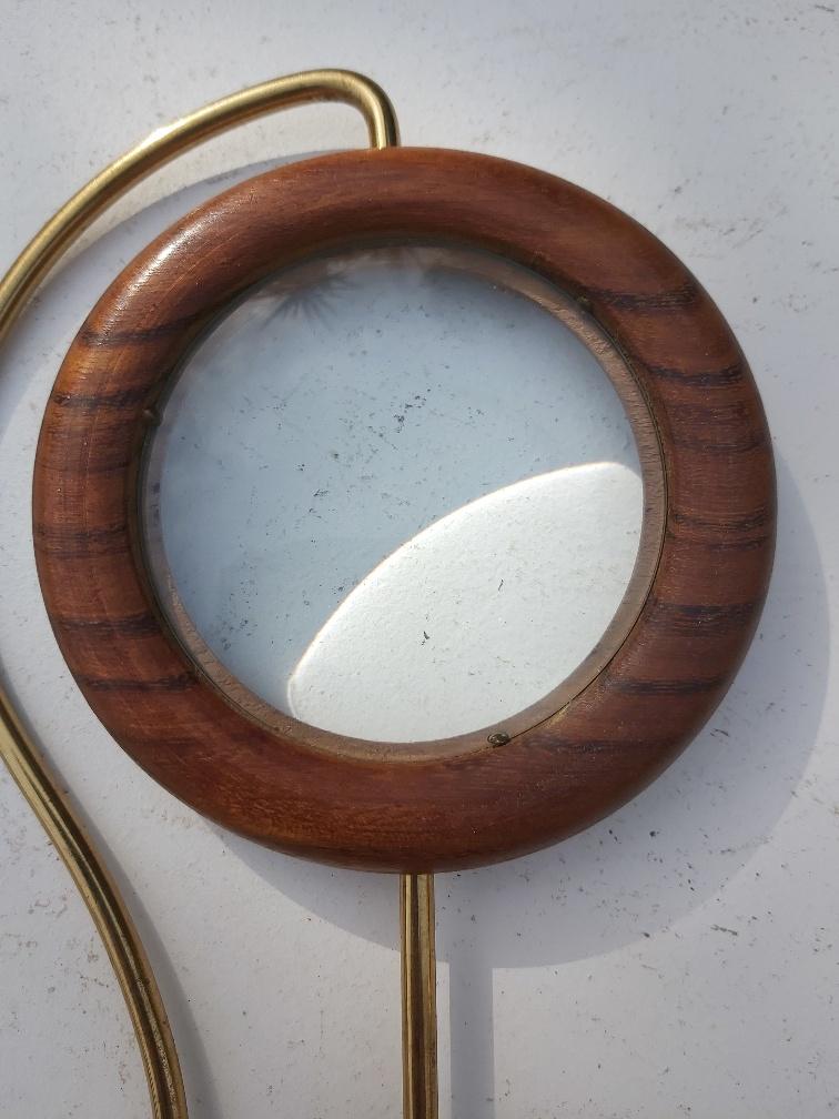 Scandinavian design magnifier wood and brass