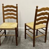 Set of 6 French Provence oak farmhouse country dining chairs with rush seating