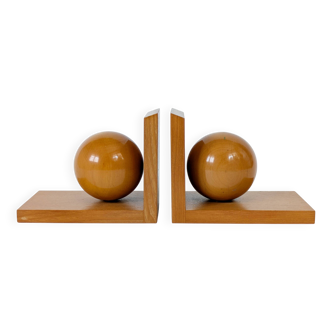 Pair of vintage bookends with polished wooden balls – Art Deco style