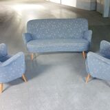 Set sofa and 2 armchairs vintage 50/60s organic fabrics vintage original