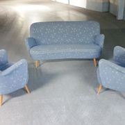 Set sofa and 2 armchairs vintage 50/60s organic fabrics vintage original