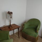 3 fauteuils crapaud en tissu vert