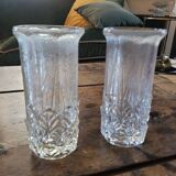 Pair of thick pressed glass art deco vases