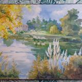 Tableau ancien représentant un paysage de campagne - signé