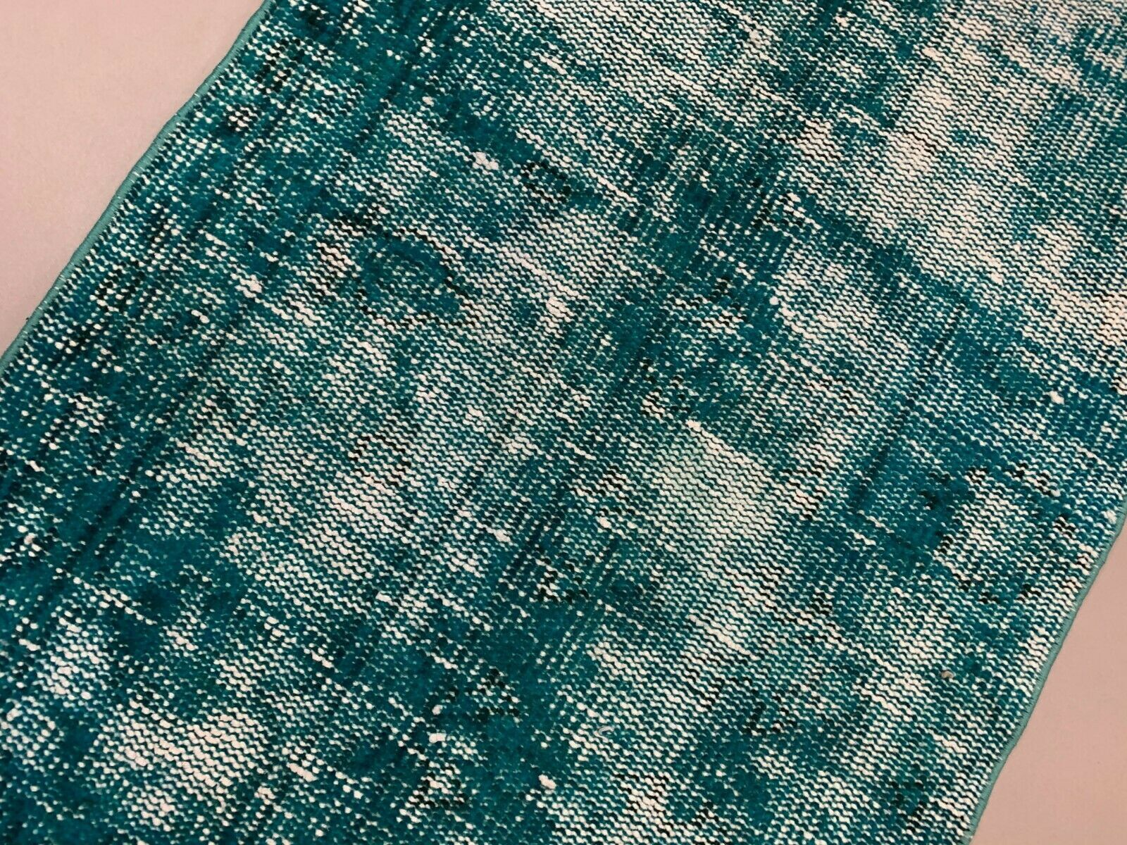 Distressed Turkish Narrow Runner 310x65 cm wool Vintage rug, Overdyed Green