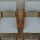 Chic 1950s bridge chairs in solid wood, white and beige, hand-stitched.
