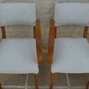 Fauteuils bridges chic année 50 en bois massif   blanc beige cousus main