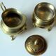Metal teapot gold plated, inside silver plated, with milk pot and sugar bowl as a set, vintage