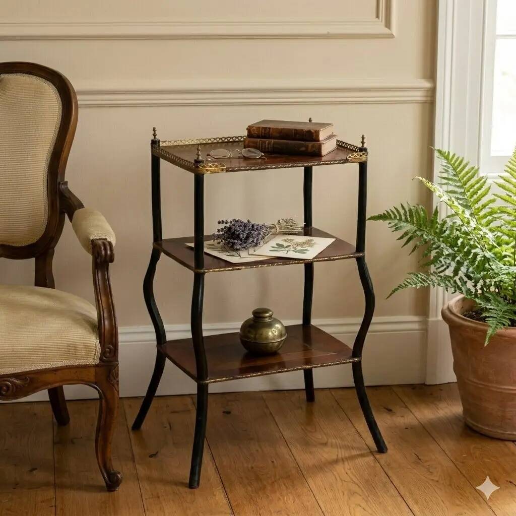 Table d’appoint ancienne en hêtre et métal, Italie, XXe siècle