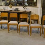 Set of 6 oak chairs by Gaston Poisson, 1940s