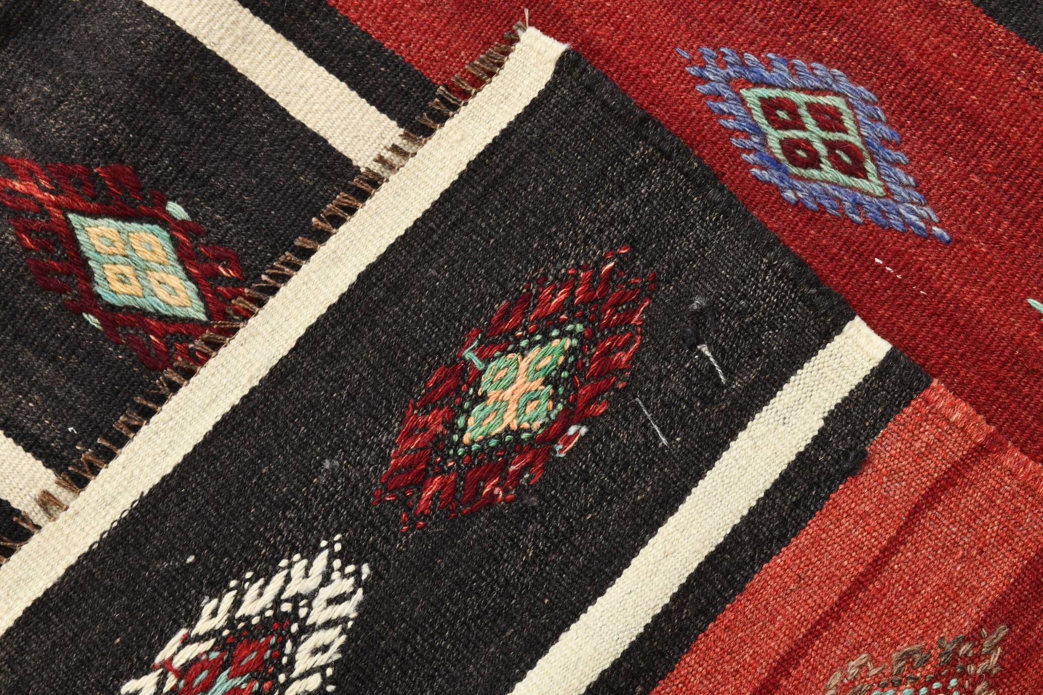 Turkish Red & Black Striped Vintage Kilim Rug, 168x228Cm