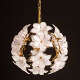 Set of 2 Murano Spherical Chandelier Full of White Flowers, 1980s