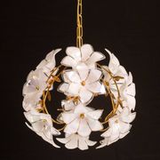 Set of 2 Murano Spherical Chandelier Full of White Flowers, 1980s