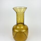 Ancien Vase Carafe Verre Soufflé Bullé Ambré Jaune