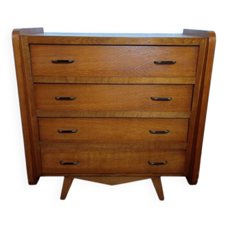 1950s 60s chest of drawers with four drawers and tapered legs.