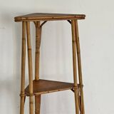 Small vintage rattan corner shelf 60's