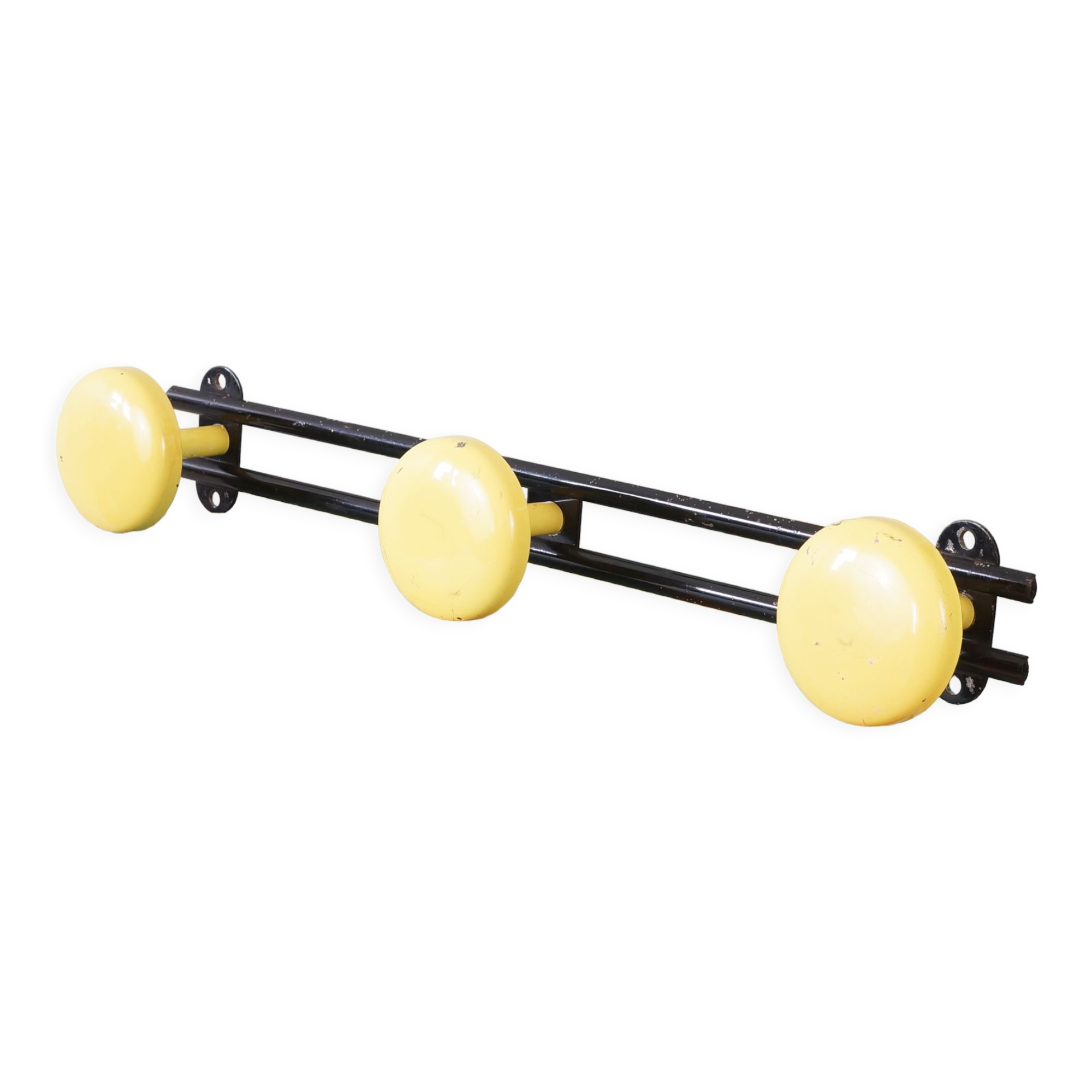 Yellow and black enamelled metal hook, 60s