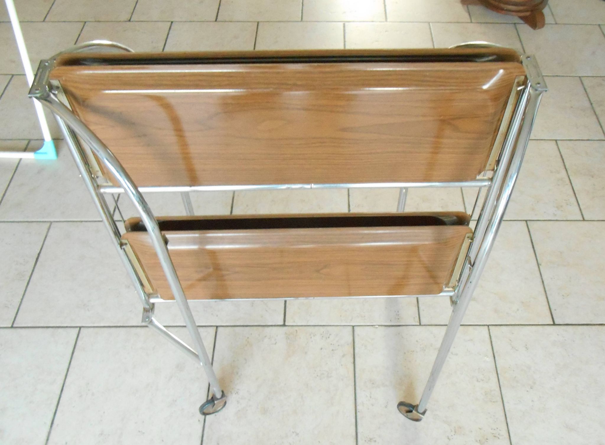 folding metal and wood serving trolley