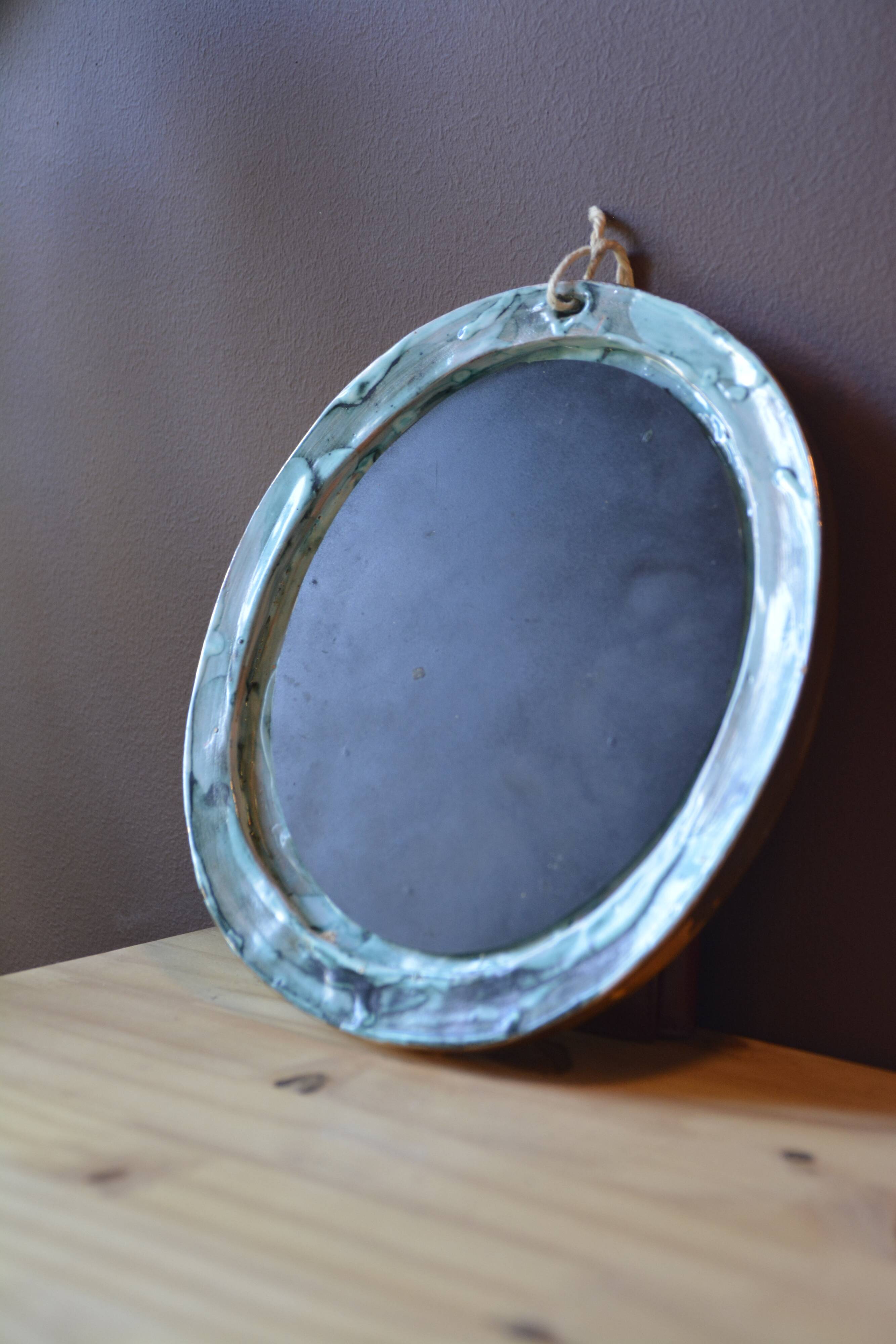 Blue and gold ceramic mirror