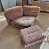 Vintage corner sofa and its pouffe
