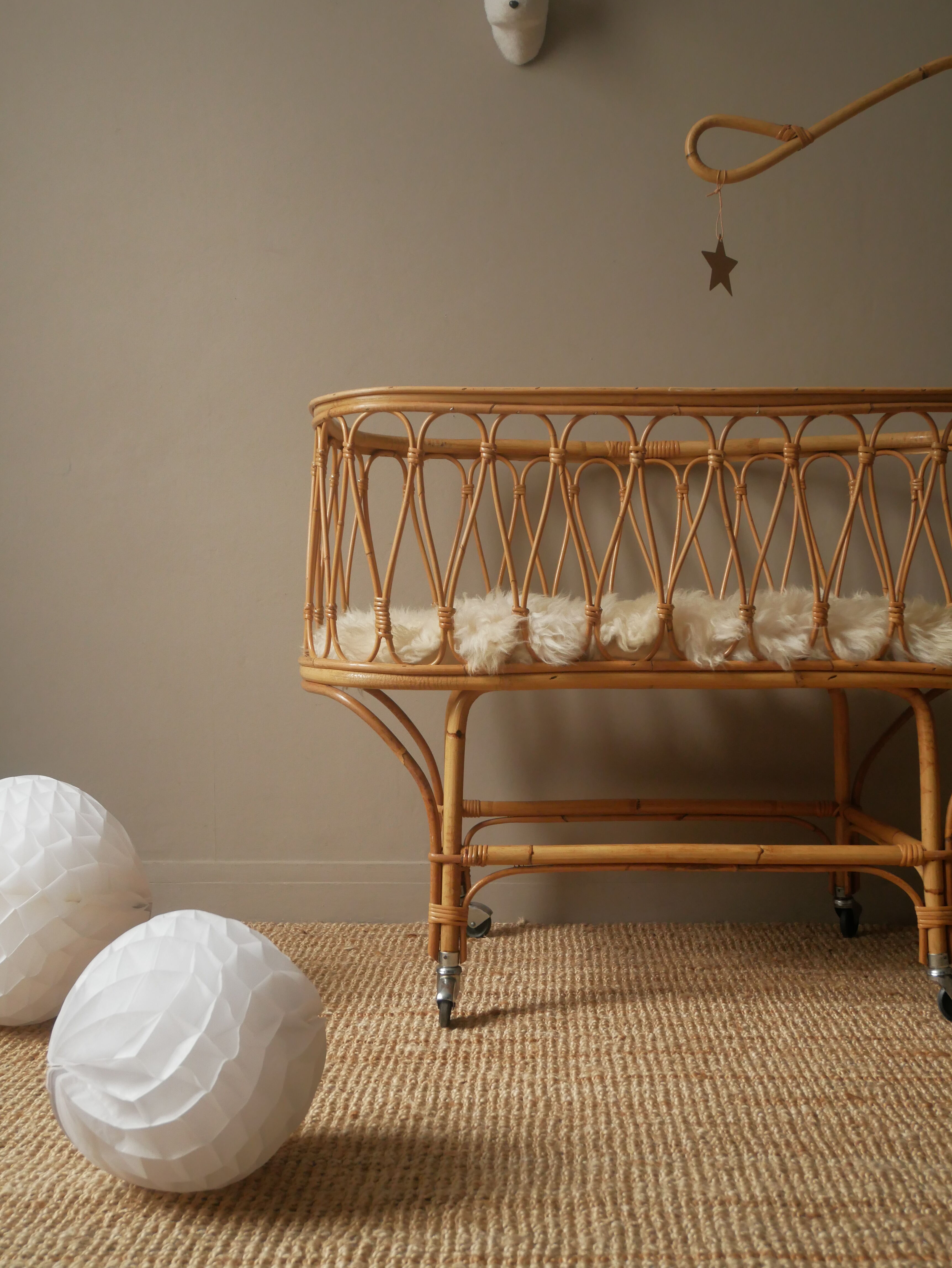 Vintage rattan crib Scandinavian decoration