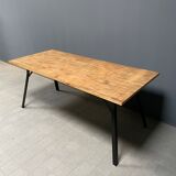 Handmade industrial oak dining table with black metal legs