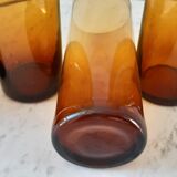 Set of 4 amber glass glasses with thick bottoms 70s
