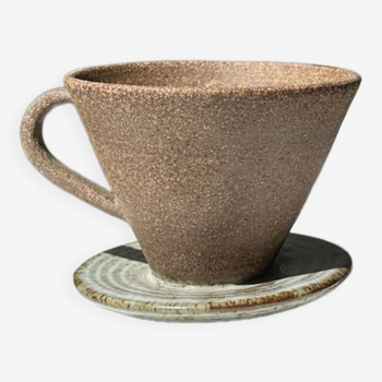 Filtre à café à infusion en céramique brune texturisée à anse