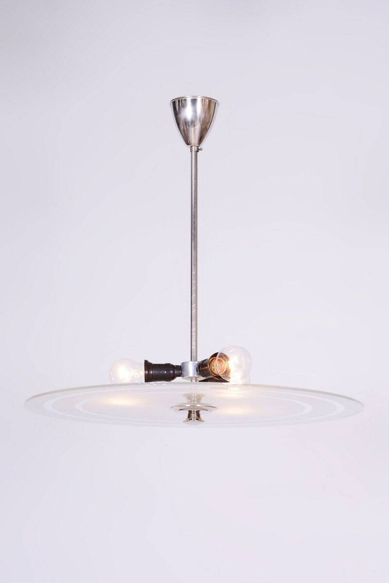 Czech Bauhaus Pendant in Chrome-Plated Steel and Milk Glass, 1930s