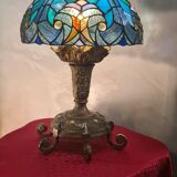 lampe ancienne bronze massif et abat jour verre
