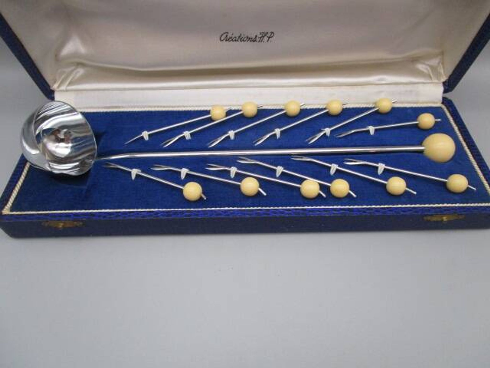 Vintage 60s olive or fruit liqueur service, new in box