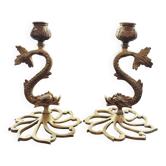Paire de bougeoirs en bronze doré