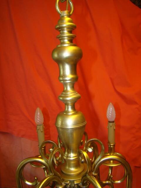 Dutch chandelier in solid bronze with 6 light arms, early 20th century.