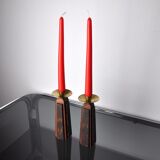 Pair of "David" candlesticks in olive wood, Handcrafted in Israel, 1960