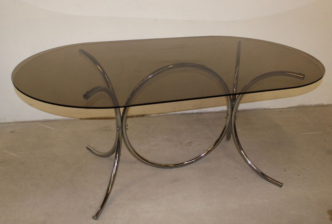 Smoked glass and chrome table circa 1970