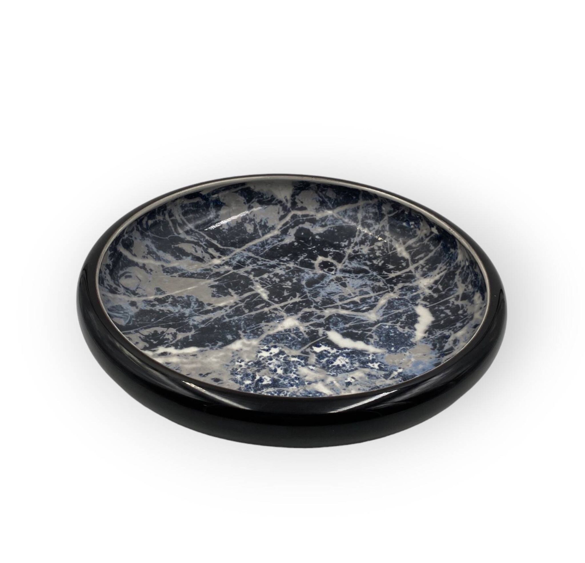 Alvino Bagni, centre de table / vide poche en céramique marbrée noire, ca. 1970