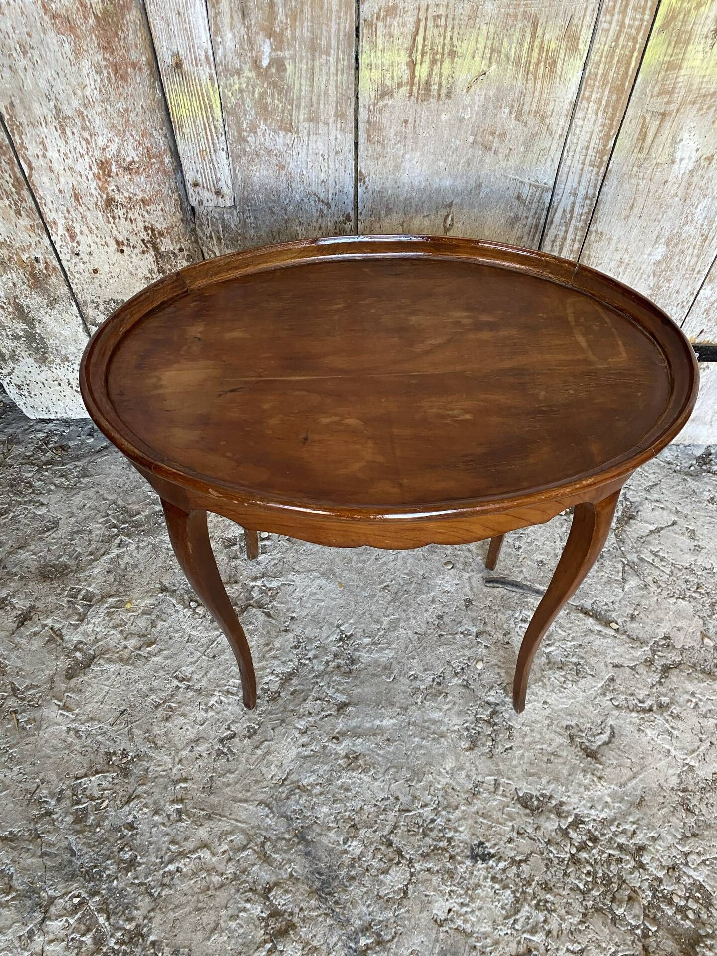 Antique Oval Cocktail Table Guéridon LOUIS XV Wooden Curved Legs Vintage