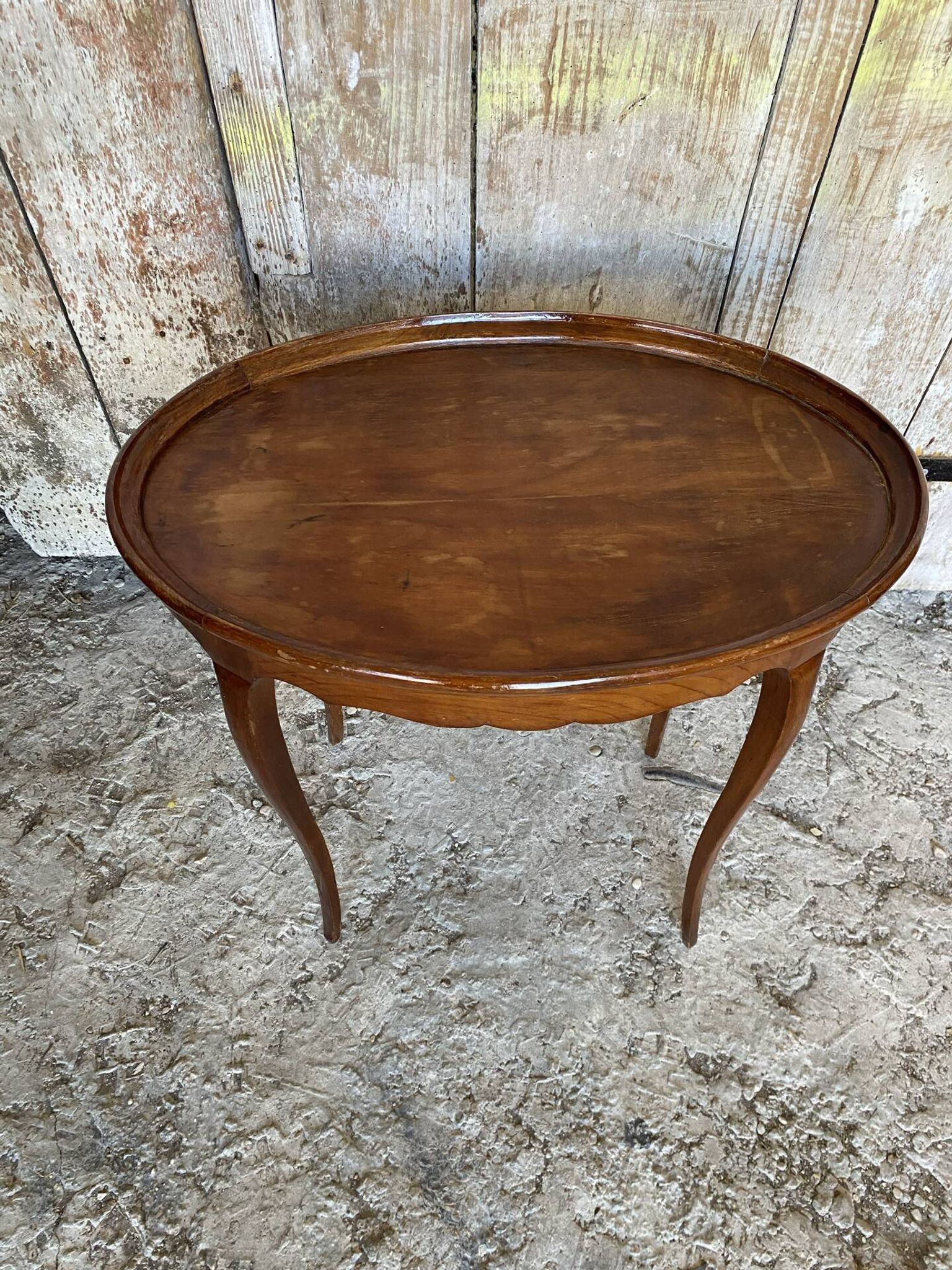 Antique Oval Cocktail Table Guéridon LOUIS XV Wooden Curved Legs Vintage