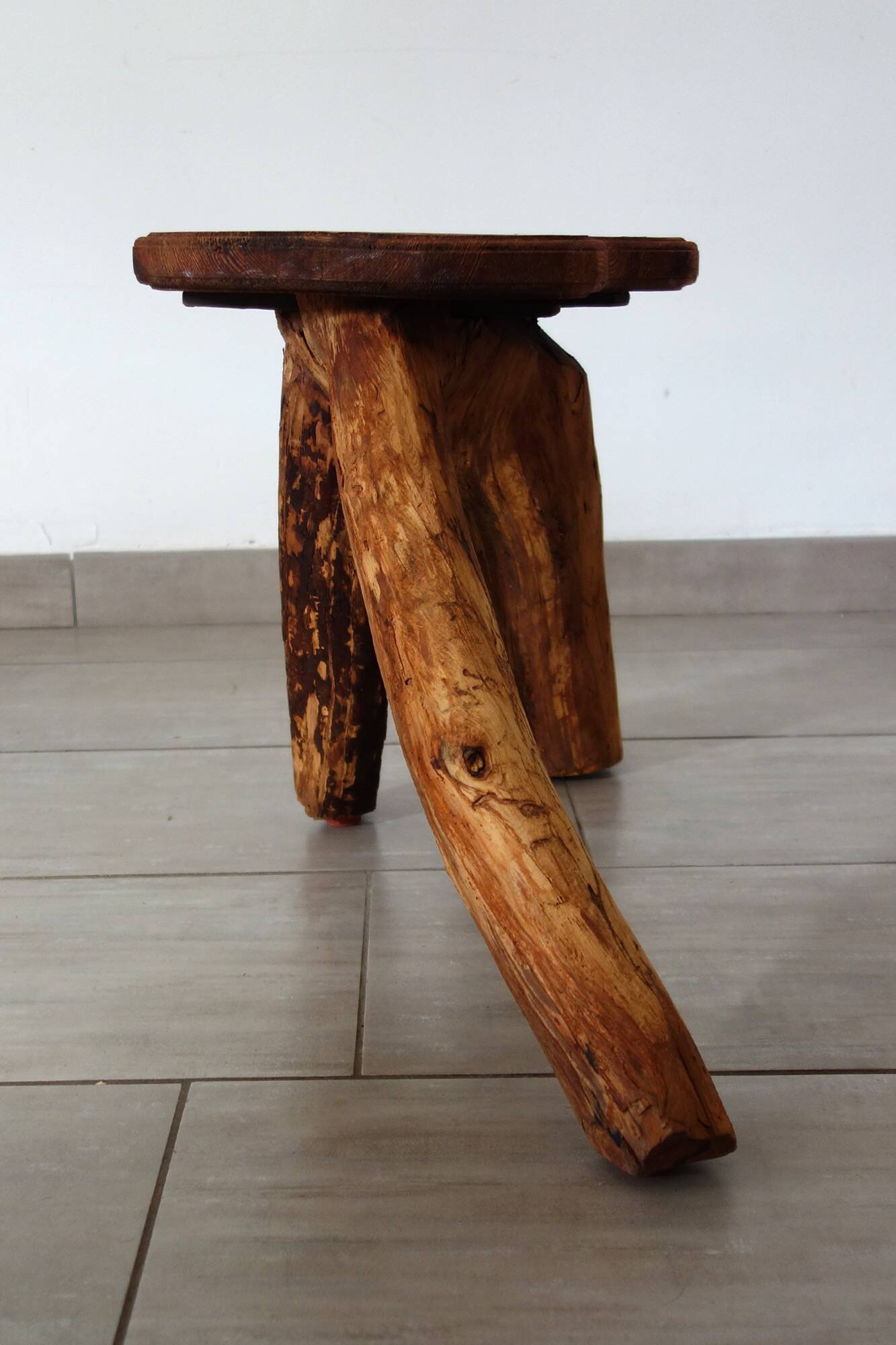 Vintage wooden brutalist stool or plant stand