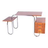 Czech Bauhaus Writing Desk in Walnut and Chrome attributed to Robert Slezak for Slezak Factories, 1940s