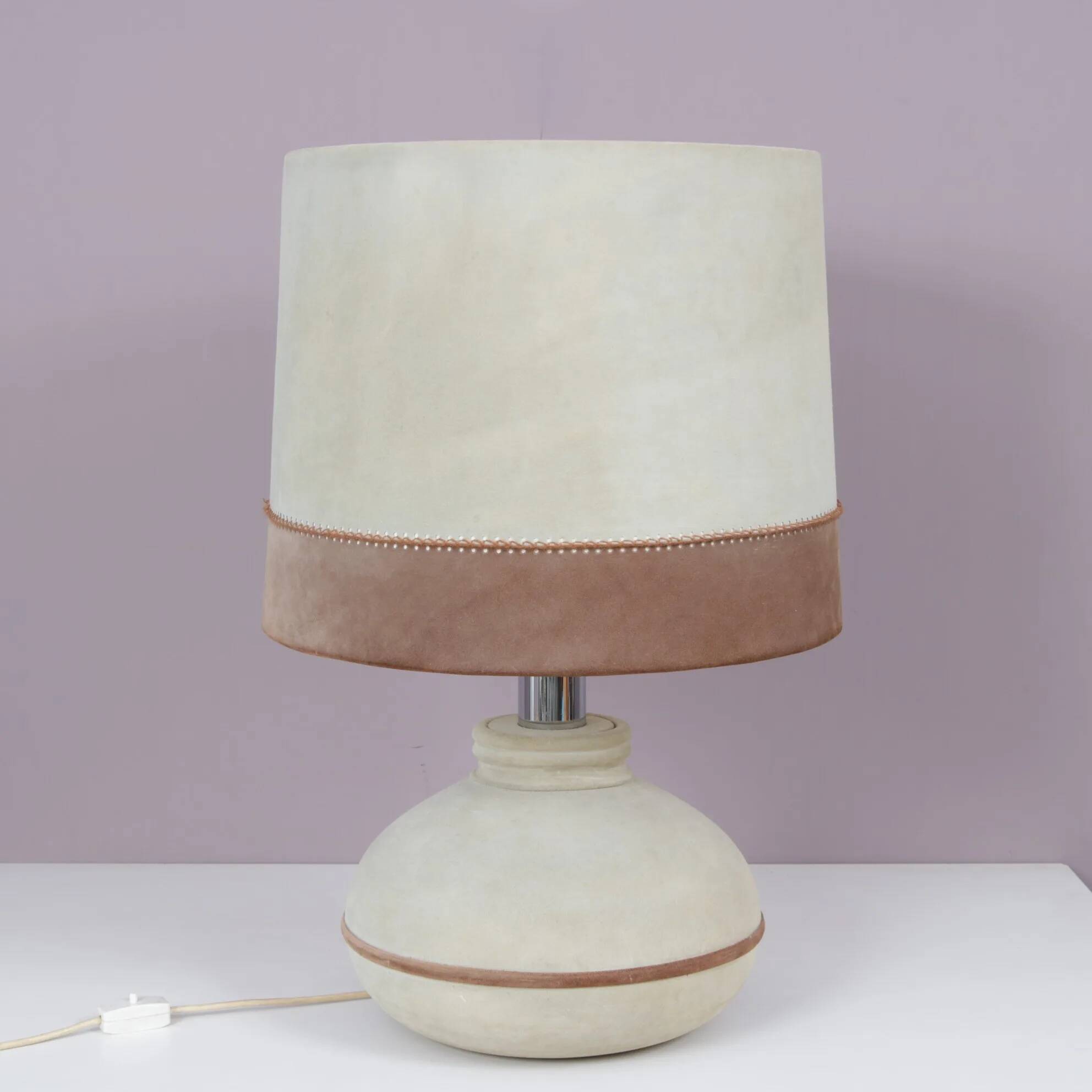 1970s suede upholstered table lamp / France
