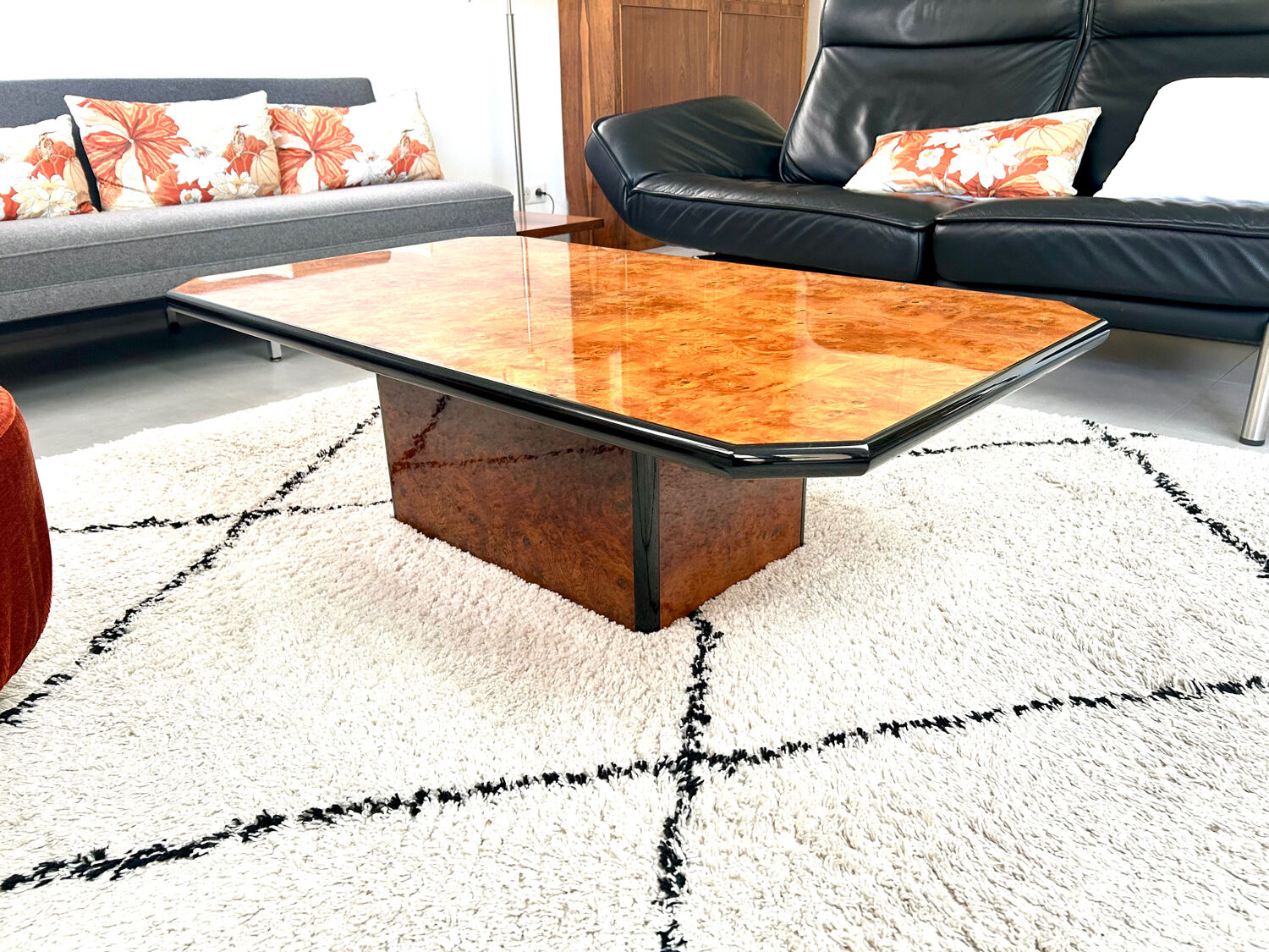 Roche Bobois elm burl coffee table, 1980