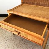Vintage 80s rattan bedside table