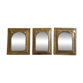 Set of 3 repoussé brass mirrors, Moroccan craftsmanship, 20 x 25 cm