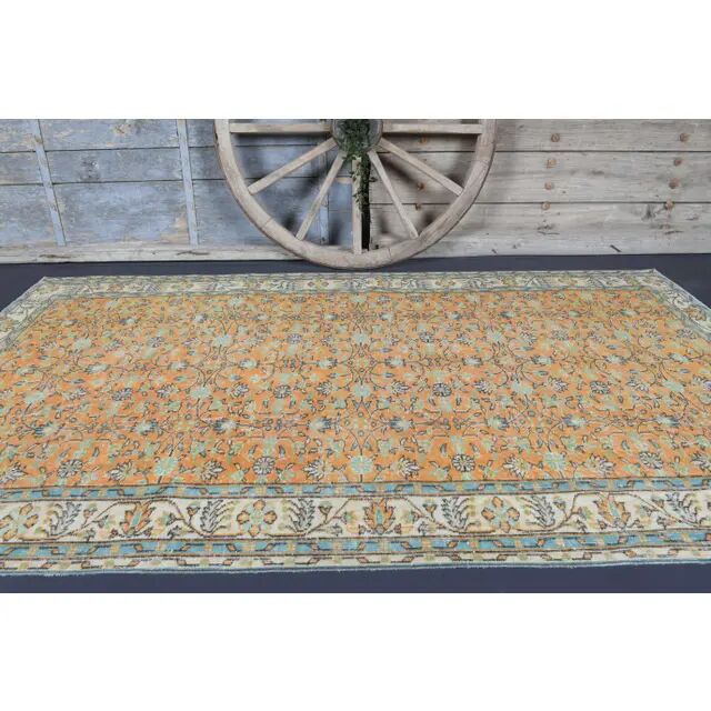 Vintage Turkish Oushak handmade wool cotton orange rug 161x267