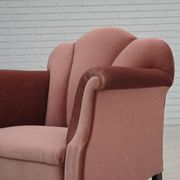 1950s, Danish armchair, salmon pink furniture velour, oak wood.